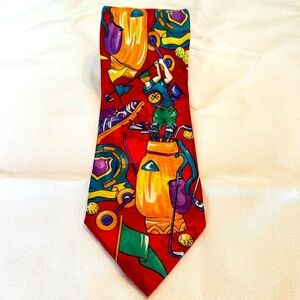 Vintage Bellagio Golf Neck Tie Bright Colors Golfers 100% Silk Made in Italy